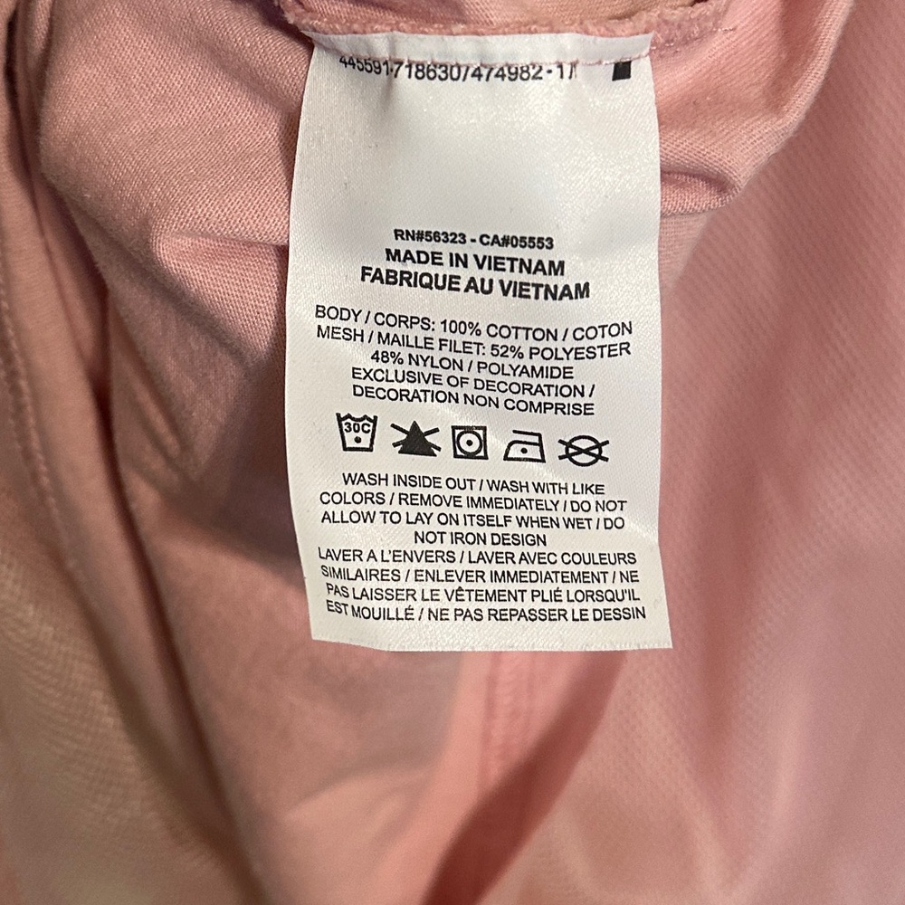 Nike Air Women’s Short Sleeve Layered Mesh Relaxed Tee, Pale Pink & White, Sz XL - Picture 6 of 9